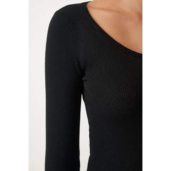 Arnay Kadın Fitilli Likralı Body Crop - Siyah