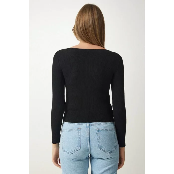 Arnay Kadın Fitilli Likralı Body Crop - Siyah