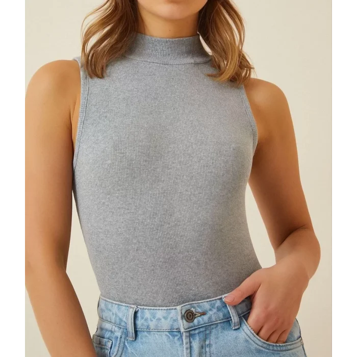 Arnay Kadın Full Likralı Fitilli Kaşkorse Body - Gri