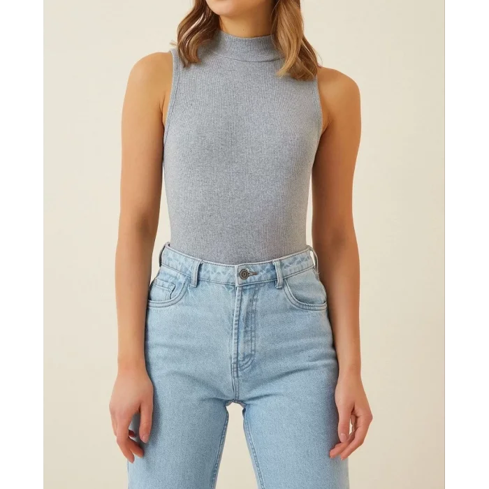 Arnay Kadın Full Likralı Fitilli Kaşkorse Body - Gri