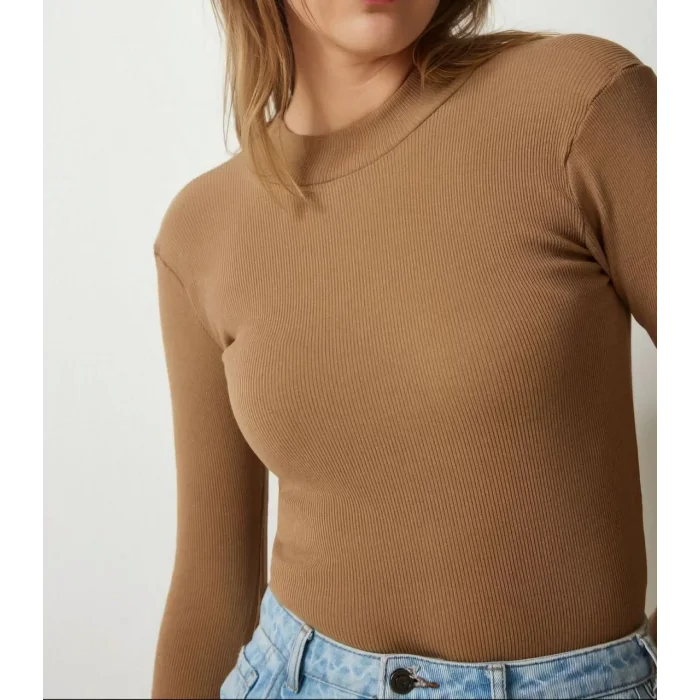 Arnay Kadın Full Likralı Fitilli Kaşkorse Body - Kahve