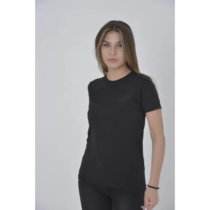 Arnay Kadın Gögüs Fileli Slim Fit T-shirt - Siyah