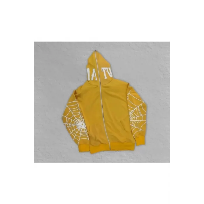 Arnay Kadın İki İplik Örümcek Baskılı Oversize Hırka - Sarı