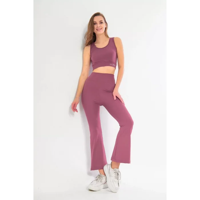 Arnay Kadın İspanyol Paça Taytli Croplu Takım - Mor