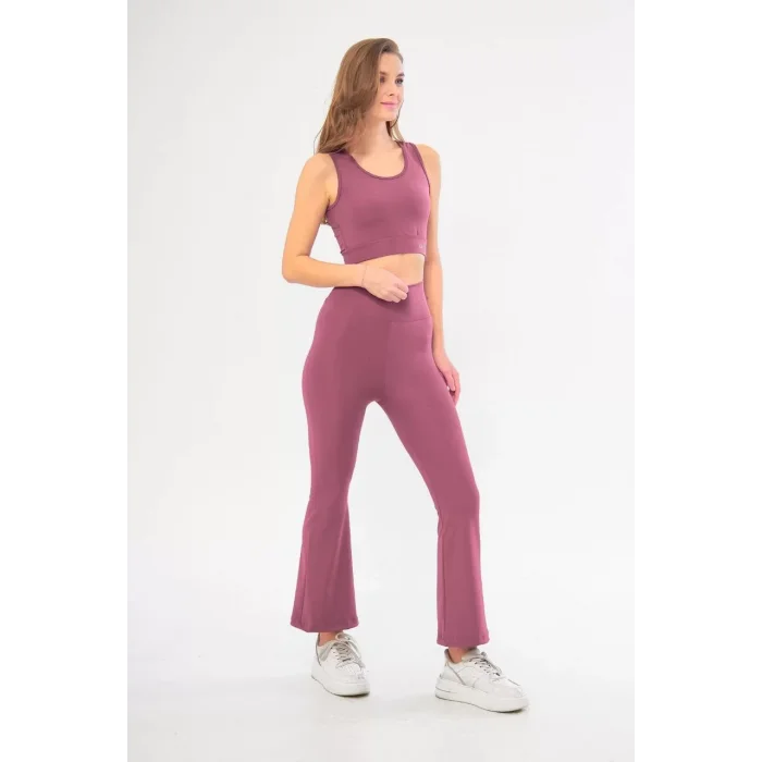 Arnay Kadın İspanyol Paça Taytli Croplu Takım - Mor