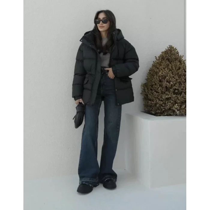 Arnay Kadın Kapüşonlu Bomber Ceket Mont - Siyah