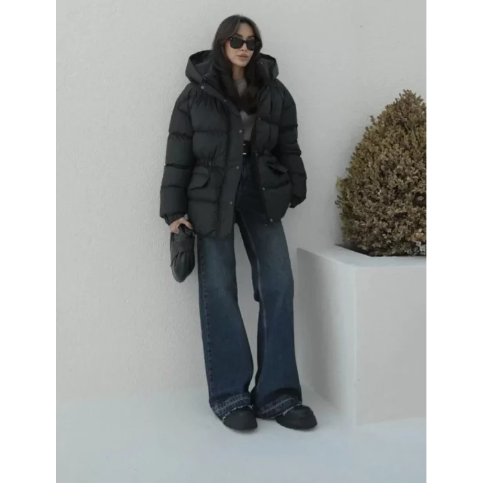 Arnay Kadın Kapüşonlu Bomber Ceket Mont - Siyah