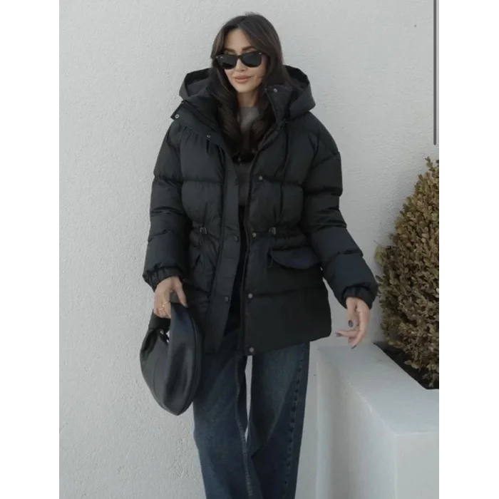 Arnay Kadın Kapüşonlu Bomber Ceket Mont - Siyah