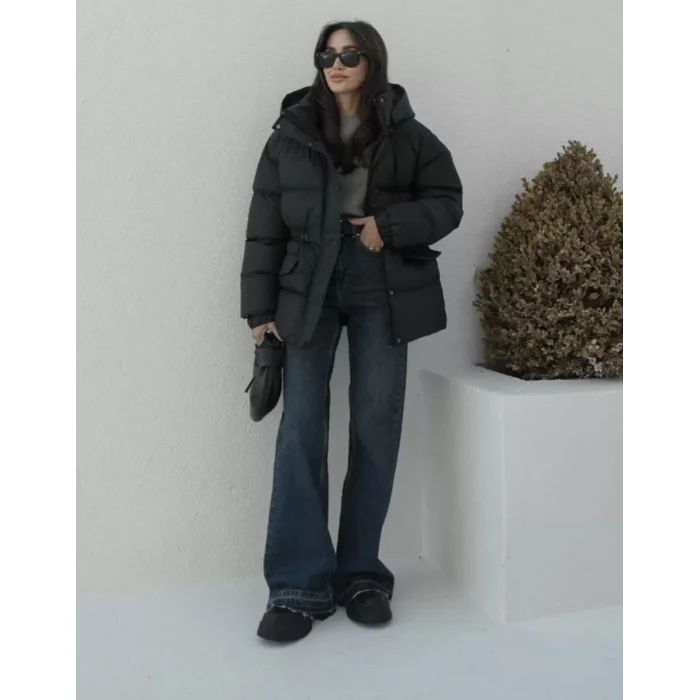 Arnay Kadın Kapüşonlu Bomber Ceket Mont - Siyah