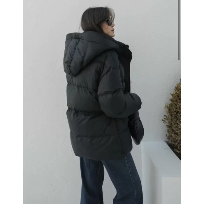 Arnay Kadın Kapüşonlu Bomber Ceket Mont - Siyah