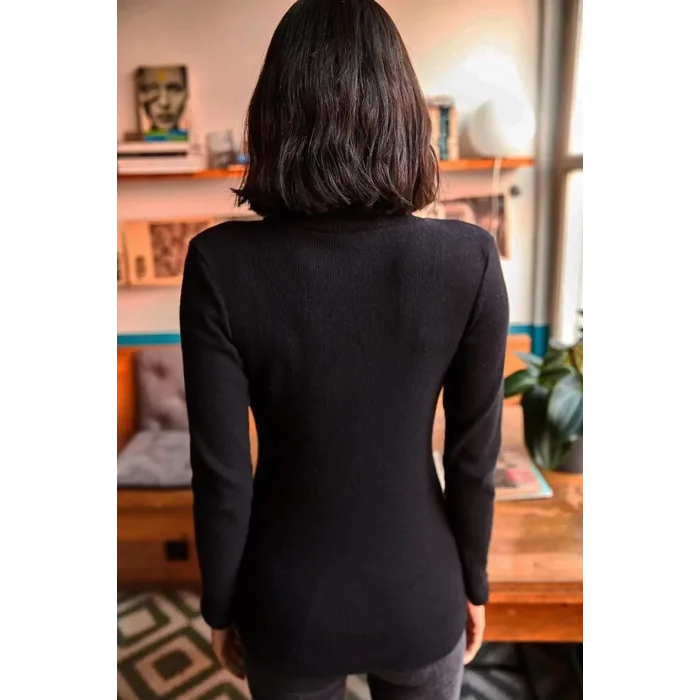 Arnay Kadın Kaşkorse Boğazlı Full Likralı Fitilli Body Kazak - Siyah