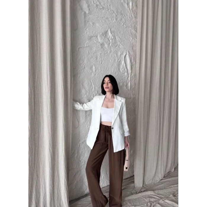 Arnay Kadın Keten Blazer Caket - Beyaz