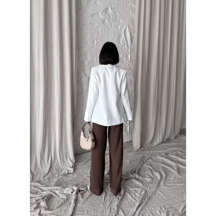 Arnay Kadın Keten Blazer Caket - Beyaz