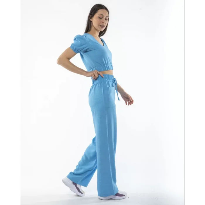 Arnay Kadin Keten Pantolon Ve Crop Takım - Mavi