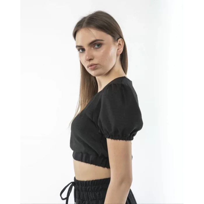 Arnay Kadin Keten Pantolon Ve Crop Takım - Siyah