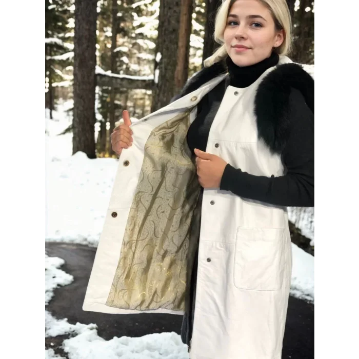 Arnay Kadın Kolsuz Hakiki Deri Kürk - Beyaz