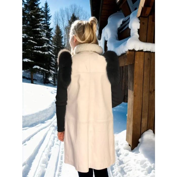 Arnay Kadın Kolsuz Hakiki Deri Kürk - Beyaz