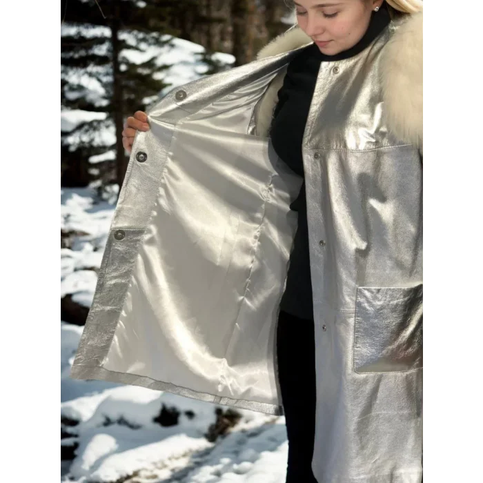 Arnay Kadın Kolsuz Hakiki Deri Kürk - Gri