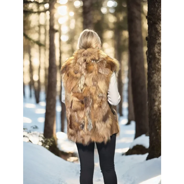 Arnay Kadın Kolsuz Hakiki Deri Kürk - Kahve