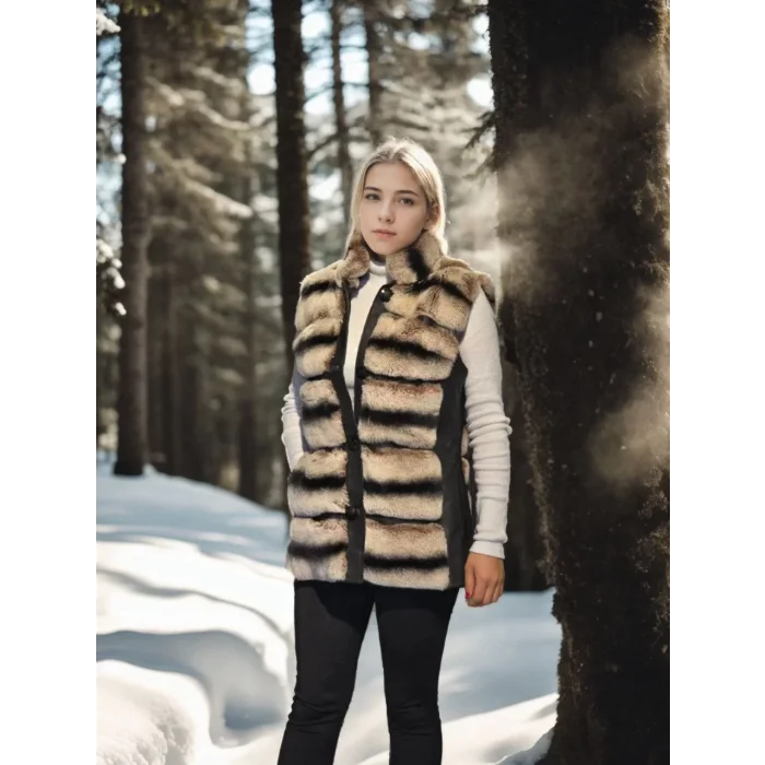 Arnay Kadın Kolsuz Hakiki Deri Kürk - Siyah