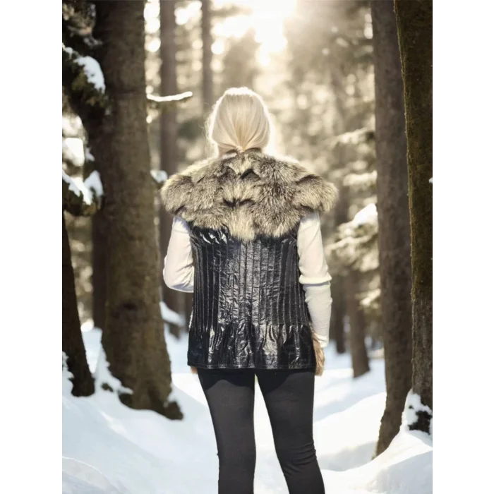 Arnay Kadın Kolsuz Hakiki Deri Kürk - Siyah