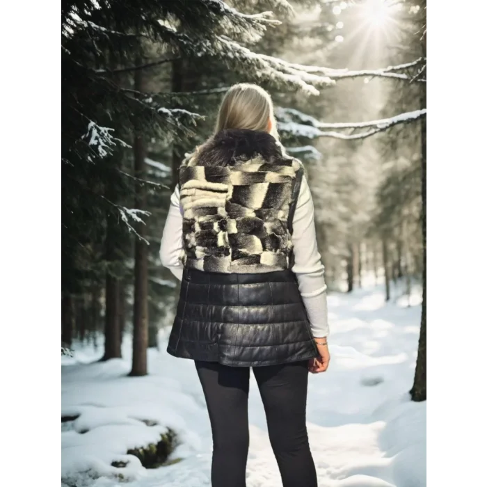 Arnay Kadın Kolsuz Hakiki Deri Kürk - Siyah