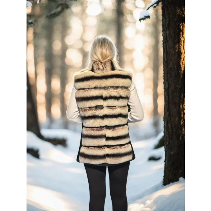 Arnay Kadın Kolsuz Hakiki Deri Kürk - Siyah