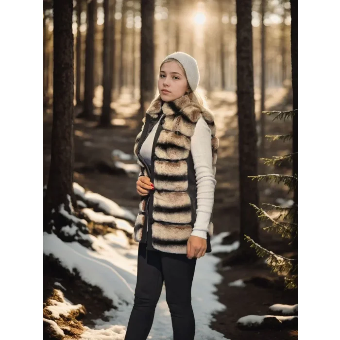 Arnay Kadın Kolsuz Hakiki Deri Kürk - Siyah