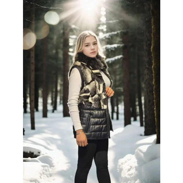 Arnay Kadın Kolsuz Hakiki Deri Kürk - Siyah