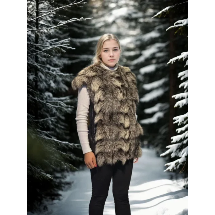 Arnay Kadın Kolsuz Hakiki Deri Kürk - Siyah