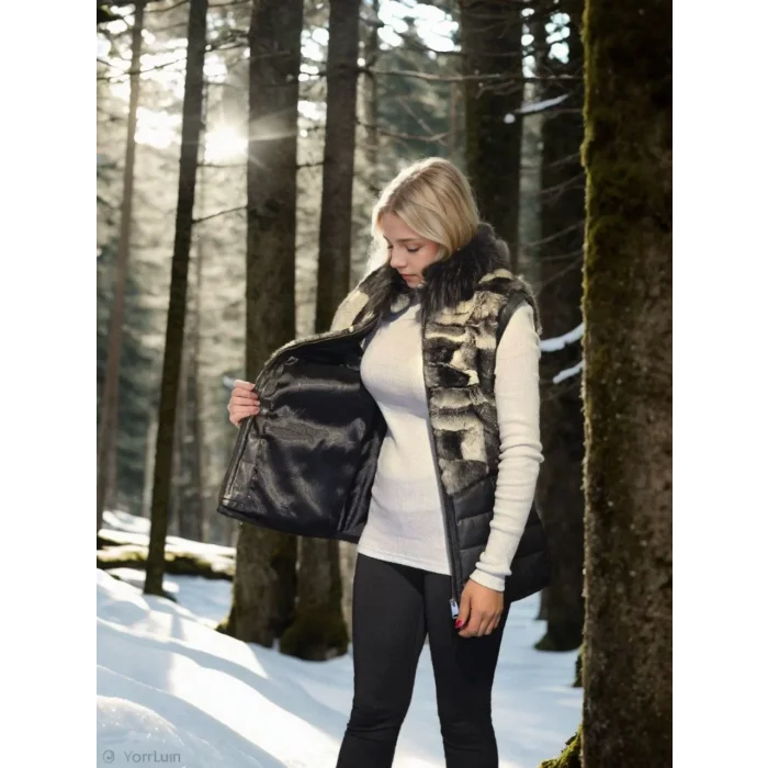 Arnay Kadın Kolsuz Hakiki Deri Kürk - Siyah