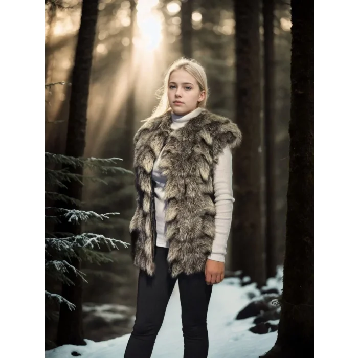 Arnay Kadın Kolsuz Hakiki Deri Kürk - Siyah