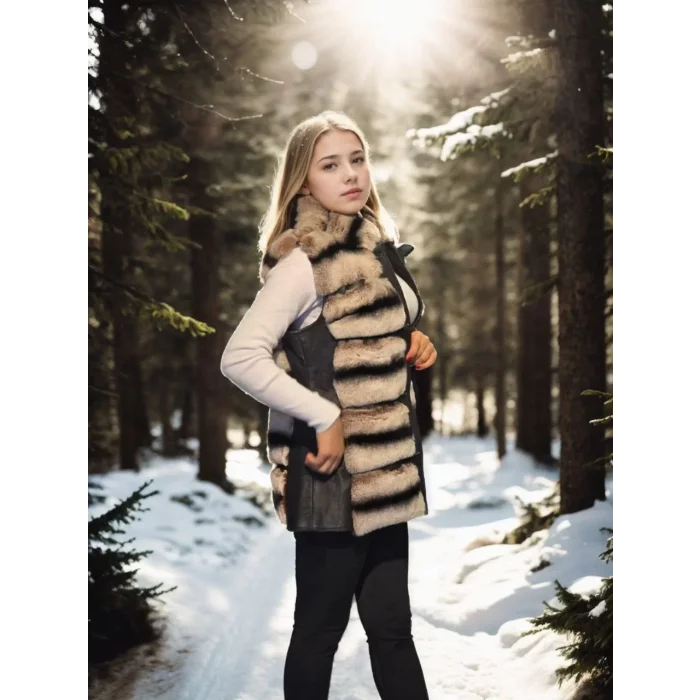 Arnay Kadın Kolsuz Hakiki Deri Kürk - Siyah