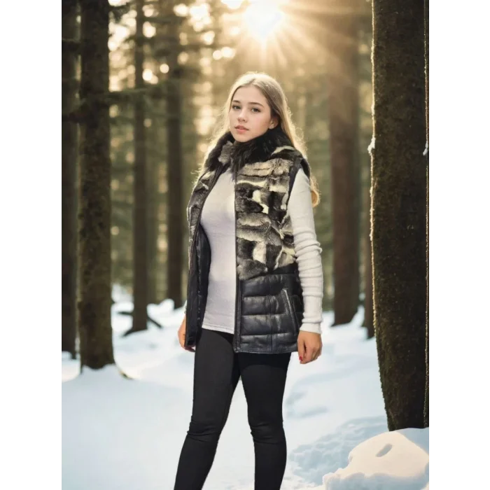 Arnay Kadın Kolsuz Hakiki Deri Kürk - Siyah