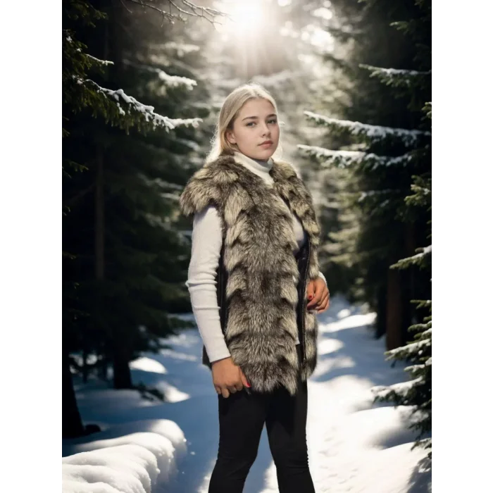 Arnay Kadın Kolsuz Hakiki Deri Kürk - Siyah