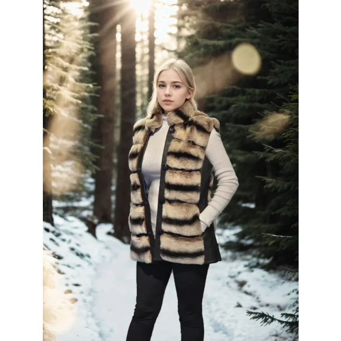 Arnay Kadın Kolsuz Hakiki Deri Kürk - Siyah