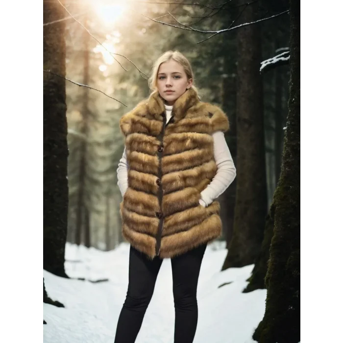 Arnay Kadın Kolsuz Hakiki Kürk - Kahve