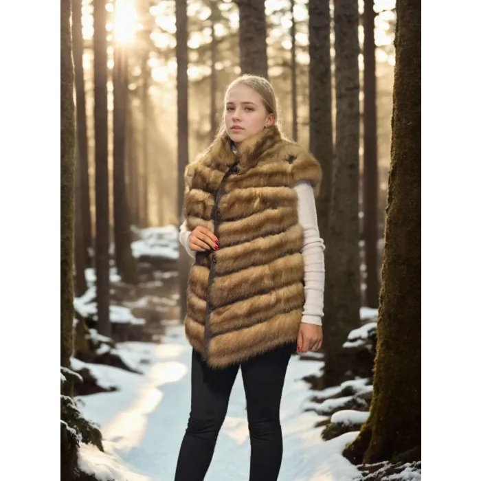 Arnay Kadın Kolsuz Hakiki Kürk - Kahve