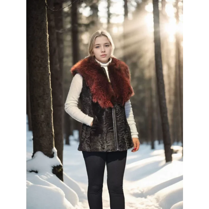 Arnay Kadın Kolsuz Hakiki Kürk - Siyah