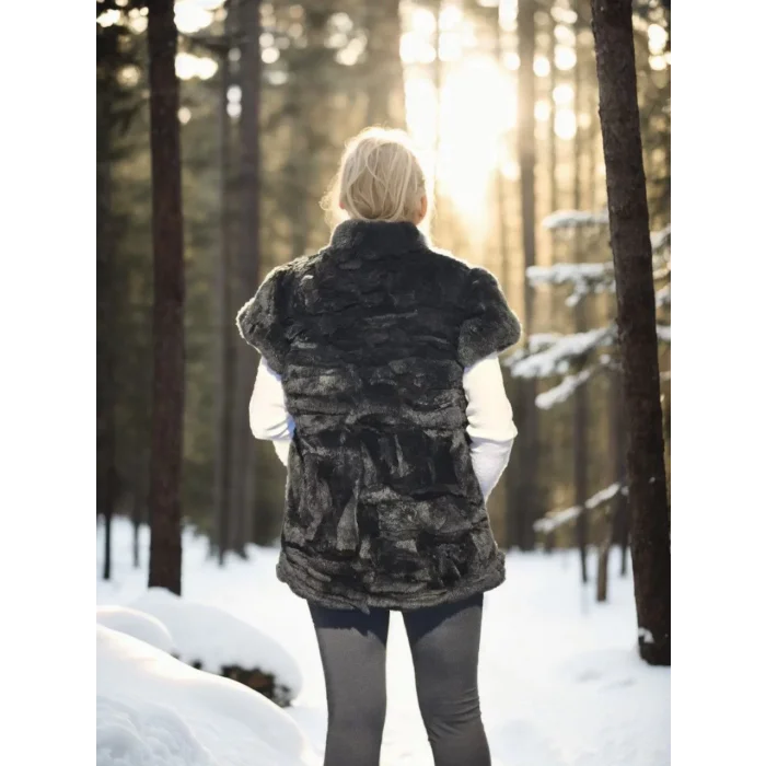 Arnay Kadın Kolsuz Hakiki Kürk - Siyah