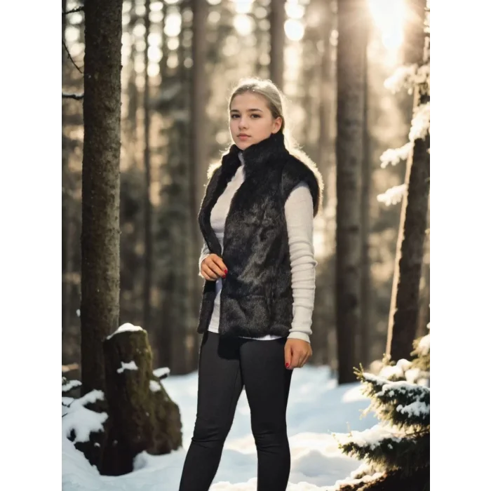 Arnay Kadın Kolsuz Hakiki Kürk - Siyah