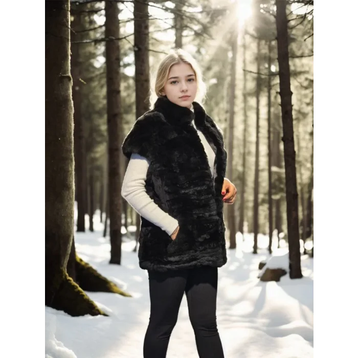 Arnay Kadın Kolsuz Hakiki Kürk - Siyah