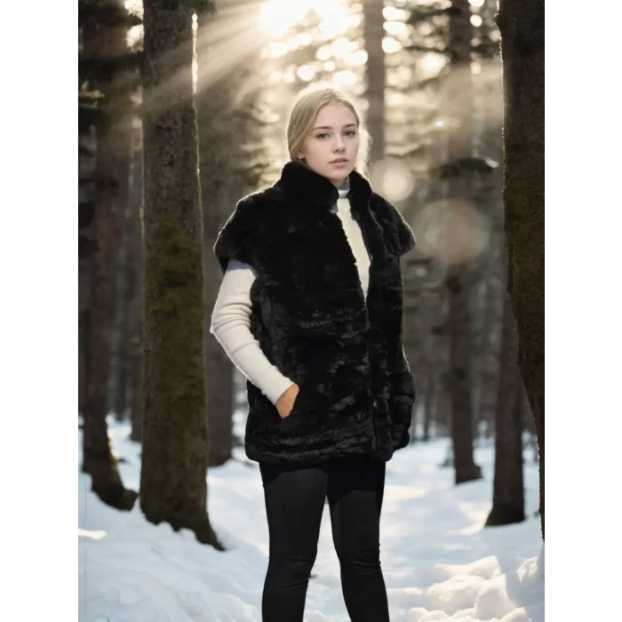 Arnay Kadın Kolsuz Hakiki Kürk - Siyah