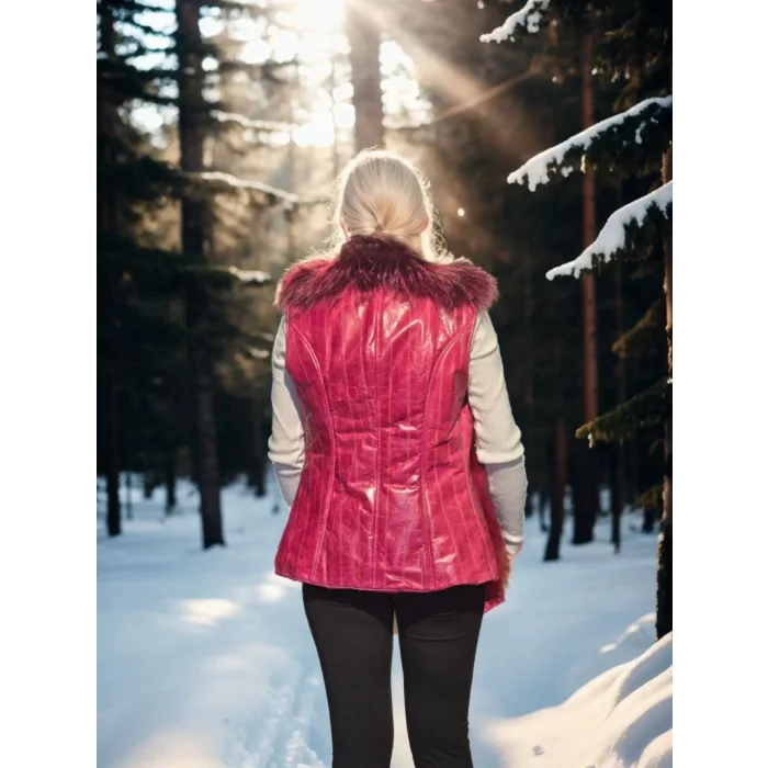 Arnay Kadın Kolsuz Hakiki Yelek - Fuşya