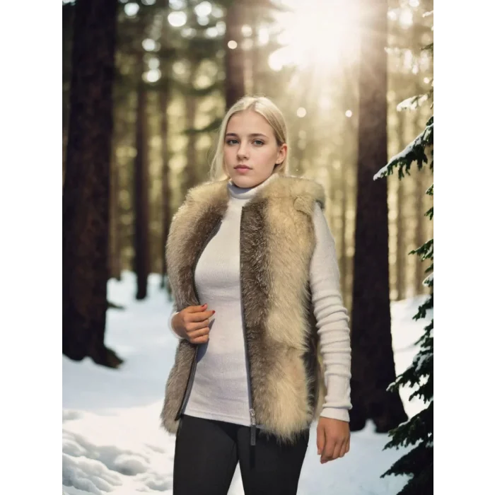 Arnay Kadın Kolsuz Hakiki Yelek - Fuşya