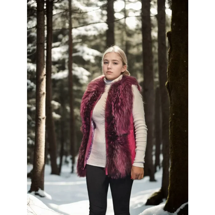 Arnay Kadın Kolsuz Hakiki Yelek - Fuşya