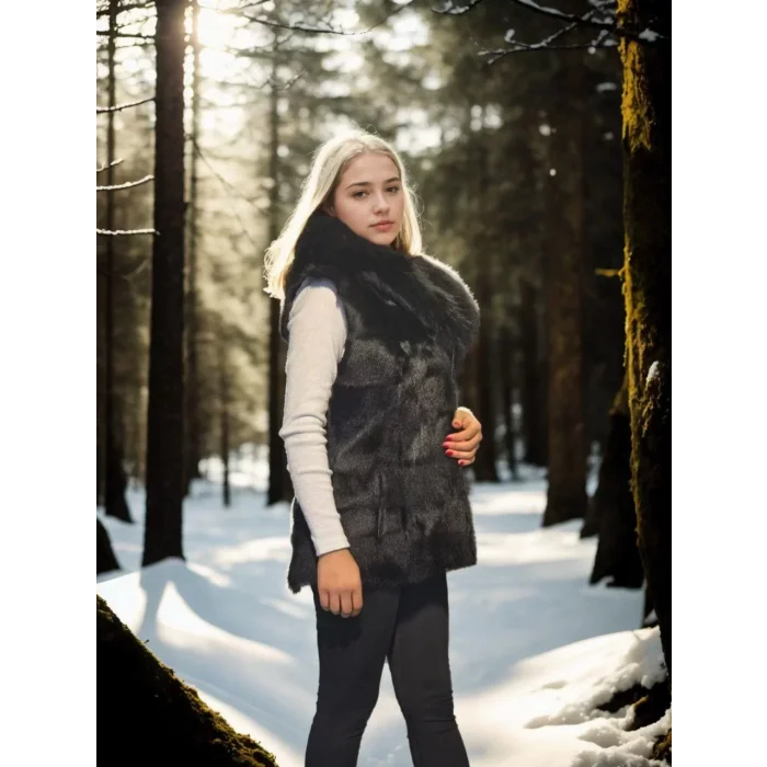 Arnay Kadın Kolsuz Kapüşonlu Yelek - Siyah