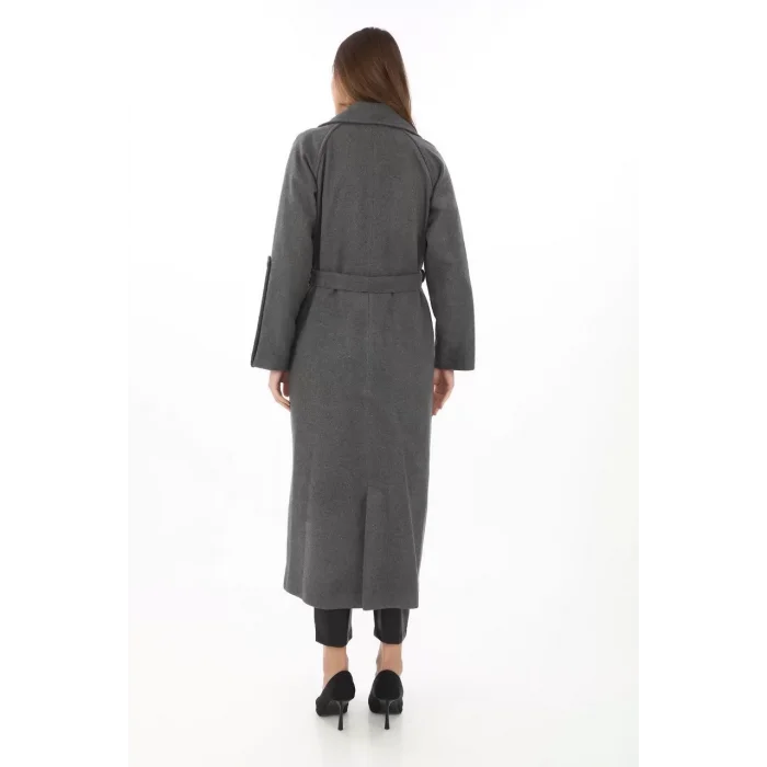 Arnay Kadın Kolu Apoletli Astarlı Kaşmir Kaşe Kaban - Füme