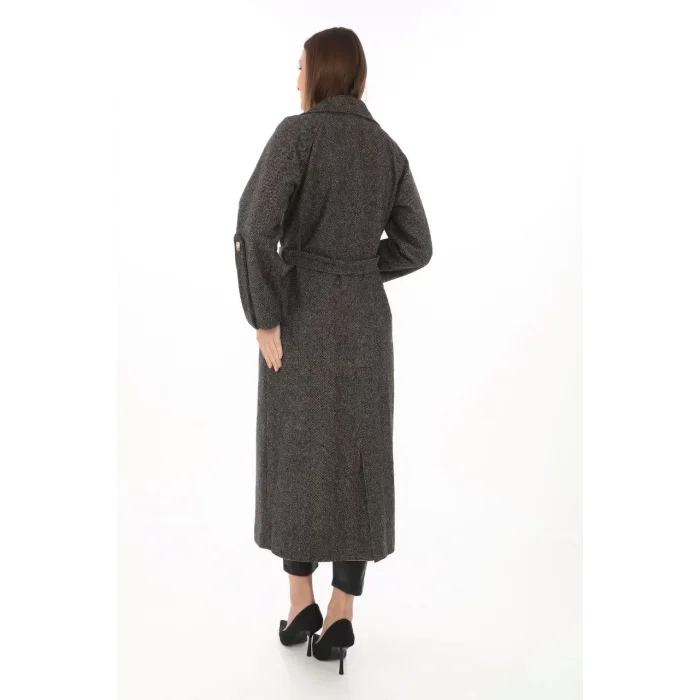 Arnay Kadın Kolu Apoletli Astarlı Kaşmir Kaşe Kaban - Füme