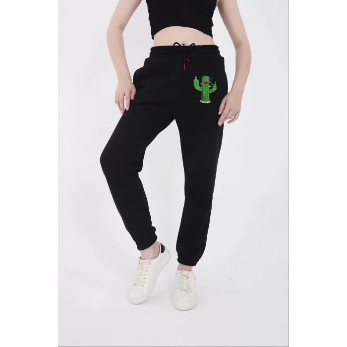 Arnay Kadın Lastikli Baskılı Eşofman Pantolon - Siyah